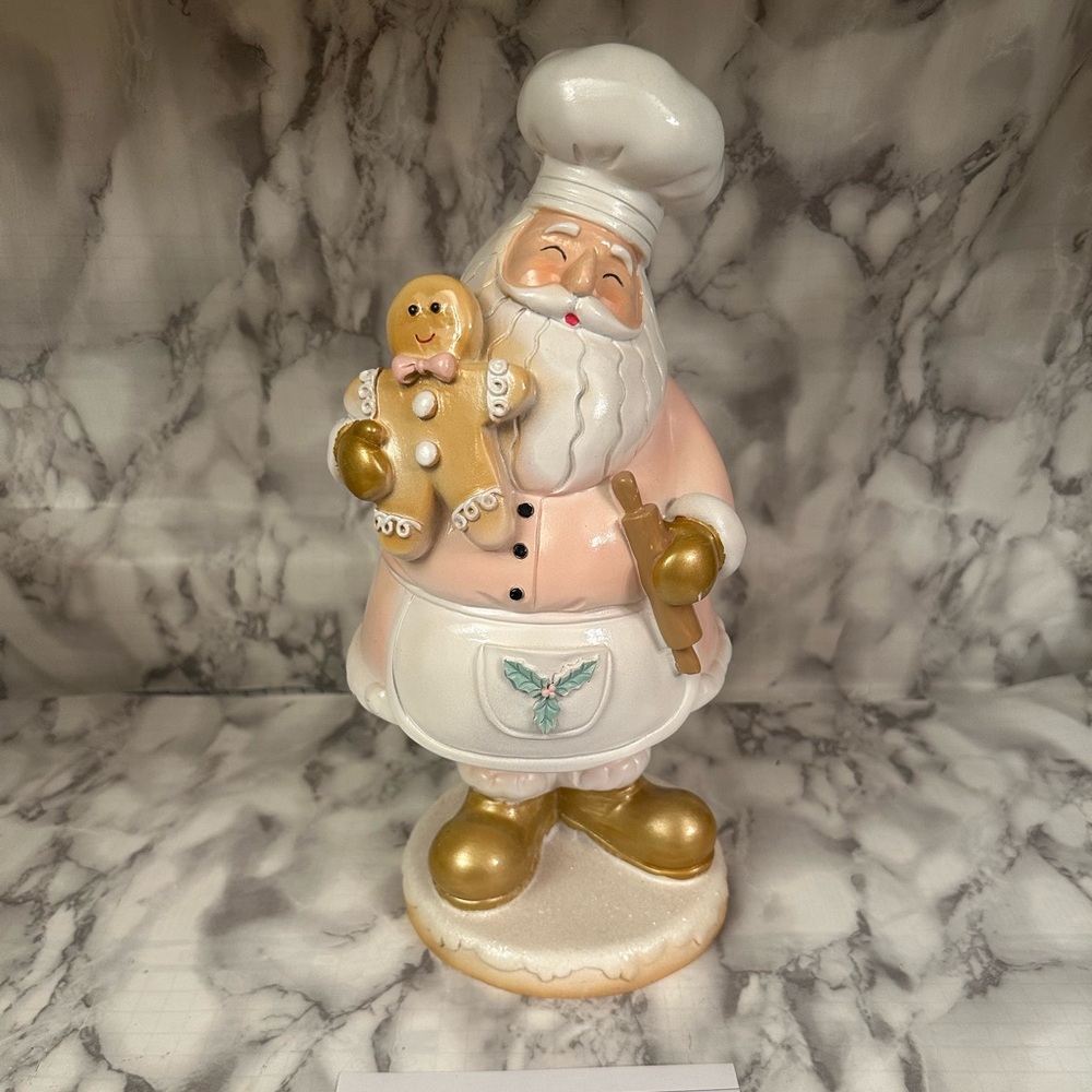 Santa Chef Figurine with Gold Accents